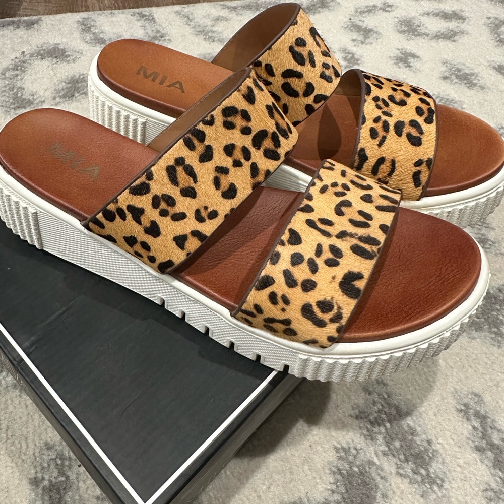 MIA Brown and Black Sandals with Leopard Print